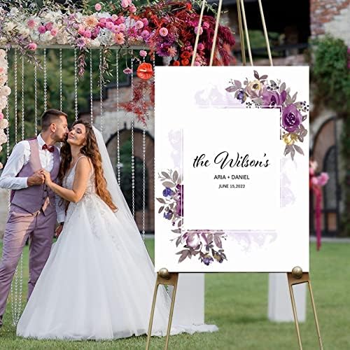 Темна виолетова акварел роза цветна свадба добредојде на добредојде на нашето почеток персонализирано име дрво свадба добредојде на гроздобер