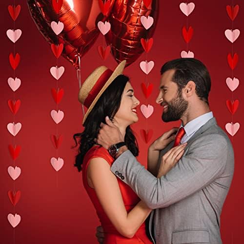 6pcs Валентин 3Д срце Гарланд, црвени и розови срца Ден на вinesубените виси жица венец, Денот на вineубените што висат украси, Среќен банер