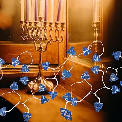 9,8ft Чанука декоративни жици на жици, 20 LED топли бели девет свеќници во форма на светлина, украси на Ханука за дома, за Евреите јудаизам