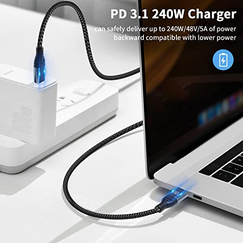 Poyiccot 240W USB C кабел, 9,8ft Нов најлонски плетенка USB C до USB C кабел, PD 3.1 USB C полнач за полнач за игри MacBook Pro 2021,