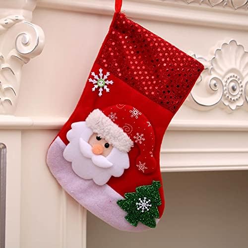 Божиќни чорапи крпа Божиќна чорапска торба и Божиќ што висат чорапи за украсување на забави и Божиќни црвени филмови црвени сет Божиќни