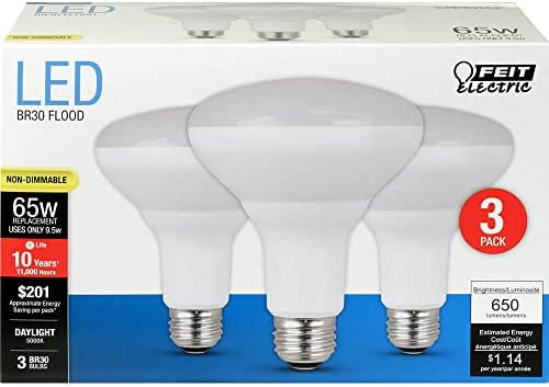 Feit Електрични BR30 LED Светилки, 65W Еквивалент, Не Затемнети, 10 Години Живот, 650 Лумени, 5000k Дневна Светлина, E26 База