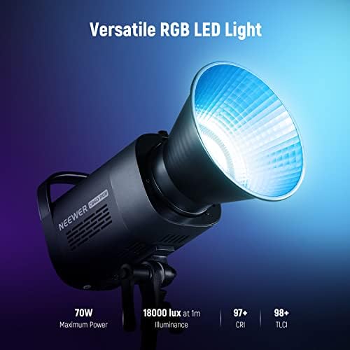 Neewer LED видео -светлосен светлосен монтажа RGB CB60 70W, RGB целосна боја 18000 Lux@1M CCT 2700K ~ 6500K CRI 97+ 17 Сцени за осветлување