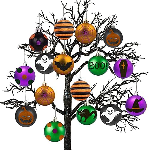 12 пакувања на Ноќта на вештерките што висат топки Сјајни украси за новогодишна елка, шарен пајак на пајакот на лилјак веб -расипана