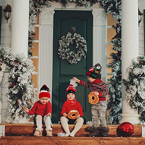 Предводена Божиќна капа, детски зимски капа и сет на шал, плетена пом пом -бена, Божиќни забави за момчиња, девојчиња