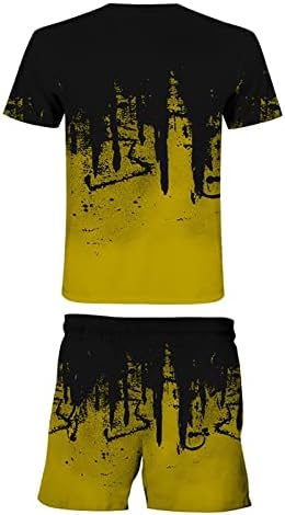Менс 2 парчиња спортски сет обичен градиент летни маици со кратки ракави и шорцеви сет лабава стилска трага