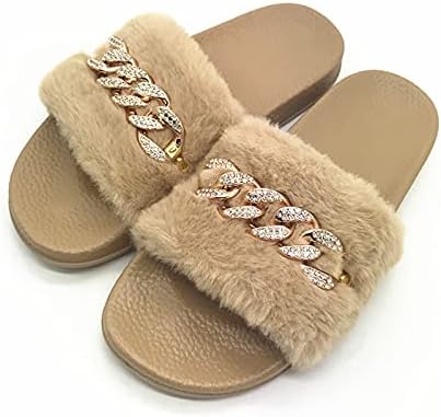 Папучи слајдови за жени летни рамни влечки мода ланец на плажа женски кристални влечки од сандали чевли женски влезни чевли