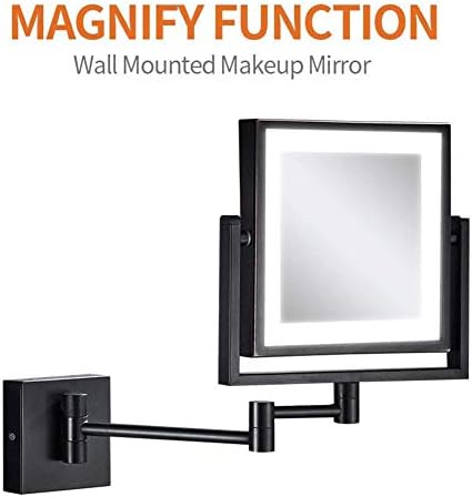 Огледало за шминкање со wallид со LED светла, 8-инчен двострана вртлива wallидна огледало со 3x зголемување, продолжение од 8,7 инчи,