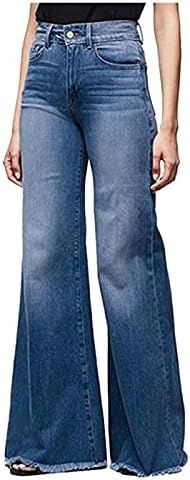 Narhbrg Модни модни фармерки со висок пораст за женски случајни измиени тексас фармерки суровини од полите, долги панталони, се