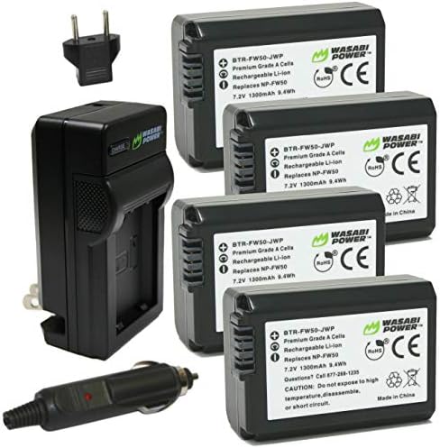 Батерија и полнач на камера Wasabi Power NP-FW50 компатибилни со Sony ZV-E10, Alpha A6000, A6300, A6400, A6500, A7, A7 II, A7R, A7R
