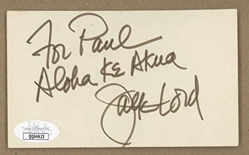 Jackек Лорд Хаваи Пет 0 Потпишана индекс картичка Автоматски со налепница JSA - потписи за намалување на NFL