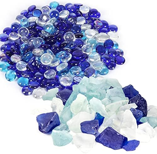 Ауслуру 10lb стаклени скапоцени камења со рамни стаклени мермери и замрзнати морски стаклени вазни полнила кршен стакло идеално за аквариуми,