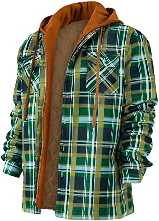 Firero Mean Flannel Claid јакна Зимска топла топла ракав со ватиран со ватиран карирани палта со копче надолу дебели палта со аспиратор