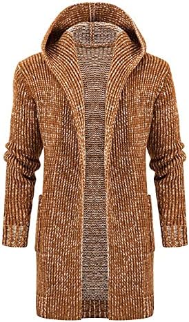 Ymosrh mens џемпер со цврста боја на машка боја плетена палто со аспиратор долг џемпер со средна должина на ветерници со средна