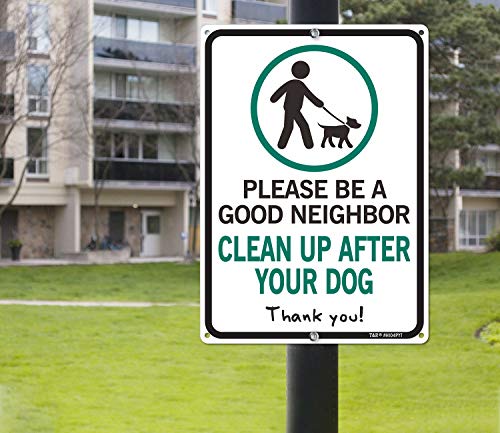 Ве молиме, бидете добар сосед исчистете по знакот на вашето куче, 14 x 10 x 0,04 инчи алуминиумски метален знак, УВ заштитен,