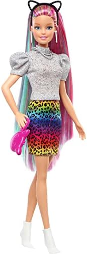 Барби Леопард Виножито Коса Кукла Со Боја-Промена На Косата Функција, 16 коса &засилувач; Мода Игра Додатоци Вклучувајќи Scrunchies, Четка,