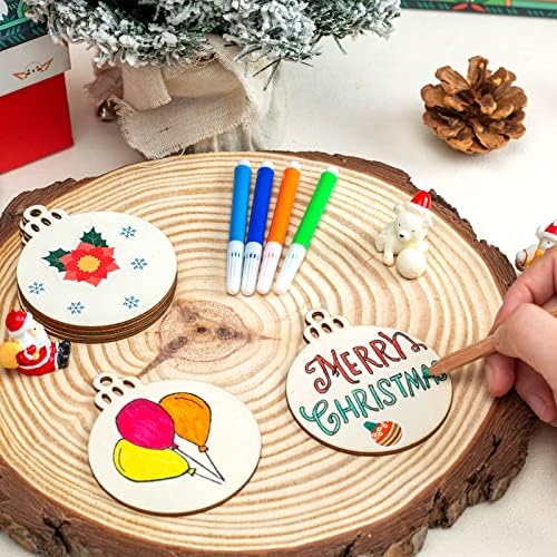 Шиндел 120 парчиња дрвени Божиќни кругови и 2 парчиња Божиќен Санта вреќа