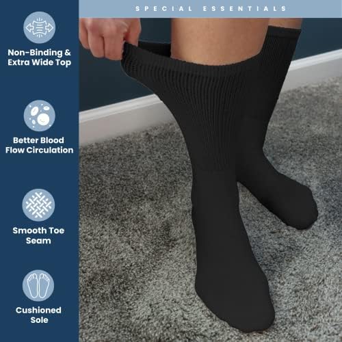 Специјални најважни работи 3 пара чорапи со дијабетична екипа со памук - необврзувачка широка врвна удобност и поддршка за мажи и жени