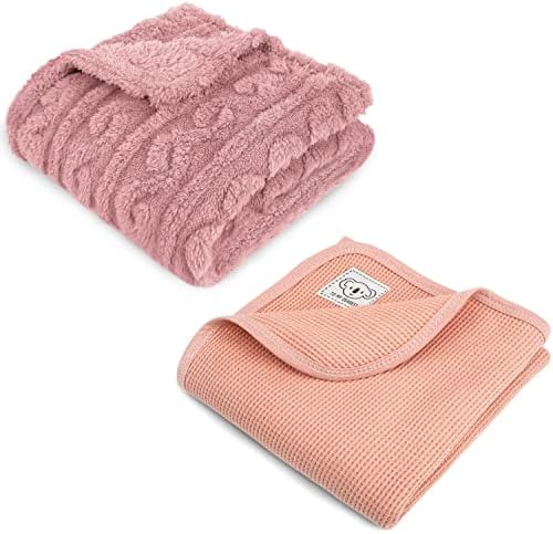 Homritar 2 пакет 3D Fleece Flucfe Fuzzy Clain за девојки Корал Пинк + памук вафли бебе ќебе за момчиња девојчиња розова 30 x