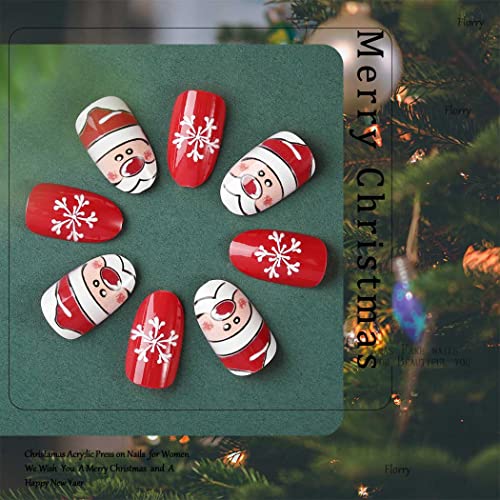 Божиќен Печат На Нокти Црвени Лажни Нокти Со Божиќен Дизајн Кратки Лажни Нокти За Жени Празнични Снегулки Нокти Декоративни Нокти 24 ПАРЧИЊА