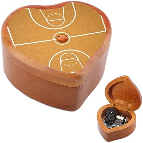 Кошаркарско игралиште дрвена музичка кутија со форма на срцева форма на музички кутии гроздобер дрвена кутија за подарок