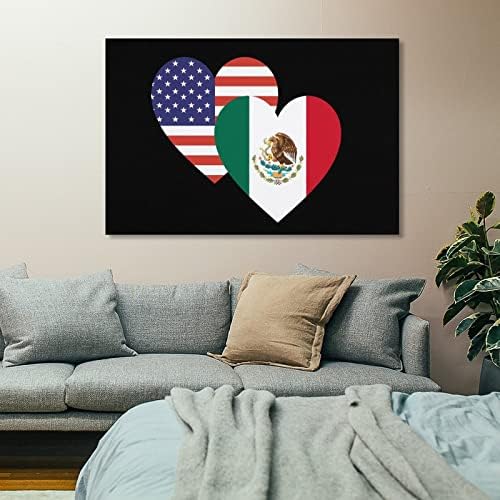 Мексико Американско Знаме На Срцето Платно Ѕид Уметност Виси Сликарство Ѕид Декор За Бања Дневна Соба Спална Соба Канцеларија Кујна