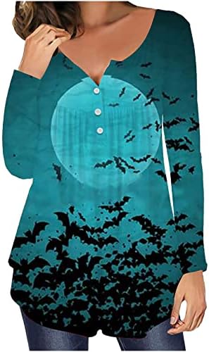Женски Кошули За Ноќта На Вештерките Обична Блуза Долги Ракави Возбудува Копче Нагоре V Вратот Секојдневен Смешен Туника Блузи Се Вклопуваат