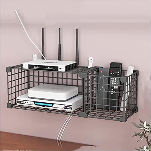 Mountид за монтирање на wifидови, wifi wifi за складирање на wifi, црна полица за организатор за кабелска моќност плус жица ТВ-сет-кутија