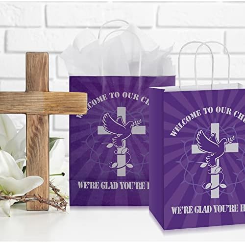 24 парчиња црква добредојдени торби за подароци Виолетова добредојде на нашите торби за дари на црквата големи религиозни вреќи