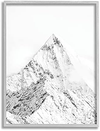 Службени индустрии снежни планински врв остри линии црна, дизајнирана со дизајн фабриккен сива врамена wallидна уметност, 24 х 30, бела