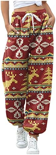 Женски Божиќни џемпери џокери удобни еластични половини од дното на дното џемпери снегулки лабави вклопувани обични џемпери