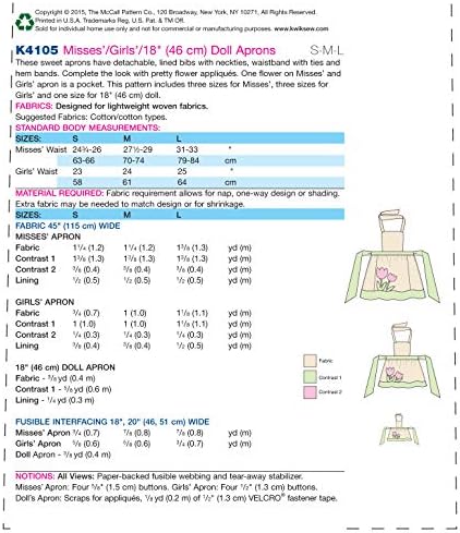 Моделите на Kwik-SEW K4105 промашуваат престилки „девојчиња“/кукли, во еден плик