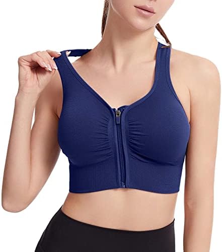 Спортски градник Yubnlvae за жени предна отворена патент притискајте безжичен плус големина S-3XL еластична долна облека за дишење