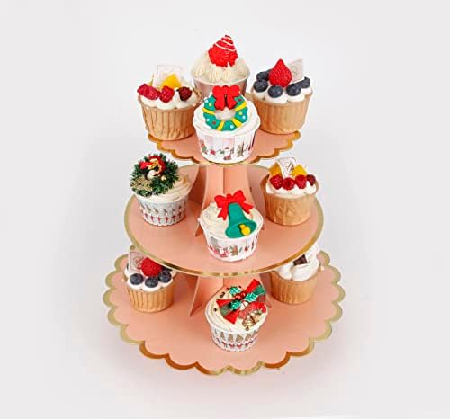 Yldw 3-нивоата за куќички за кекс, држач за стоење на розови торта, чипка за чипка кула за кука за кука за десерт, прикажувања,
