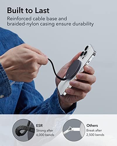 ESR Hallock Mini безжичен полнач, компатибилен со Magsafe Chargereinforced Prieted најлон кабел, Black + ESR Hallock 3-во-1 безжичен полнач со Cryoboost, брзо ладење на телефон, Арктик Бело