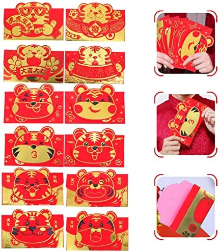 Јојофуни Кинески Подароци 12 парчиња Кинески Црвени Пликови Симпатична Година Пликови За Подароци За Среќни Пари Кинеска Нова