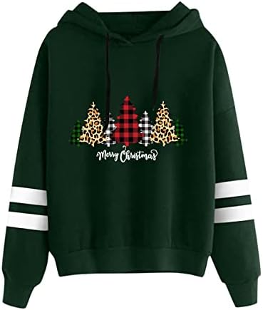 Обичен качулка влечен врвен долги ракави пуловер лабава качулка со високи хасма графички дуксери жени Божиќна худи