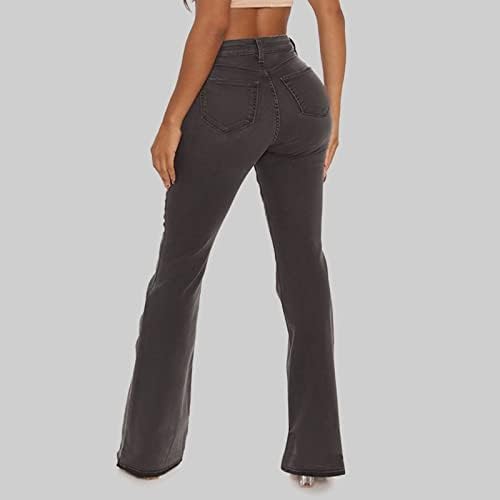 Женски мода цврста боја џин панталони разгорени затегнување на колкот на колкот тенок фармерки мода тенки елегантни фармерки