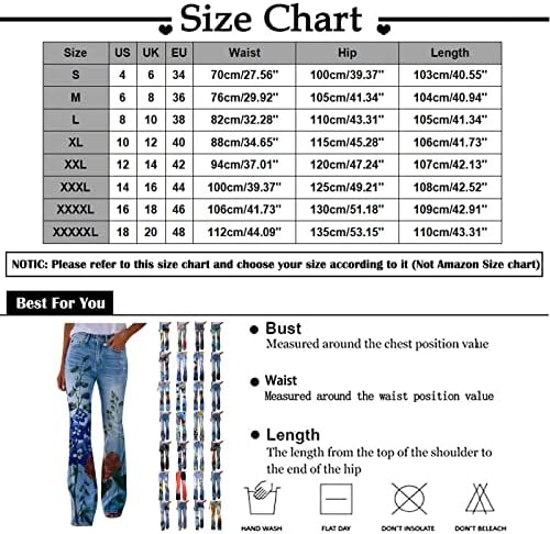 Fireero Bell Bide Bide Pants Pants за жени со високи половини, патент, цветни крпеници, плус големина класични џебови панталони
