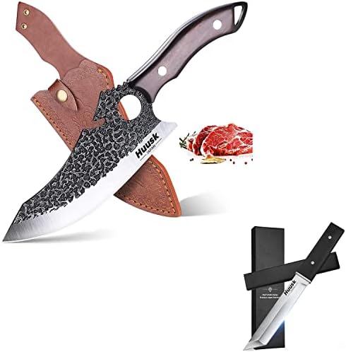 Колекционерски ножеви со ножеви со ножеви со ножеви и кутија за готвачи на Хуук со кожна обвивка и кутија за подароци…