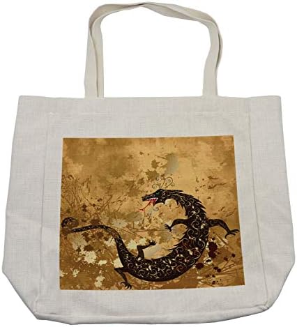 Торба за купување на змејот Амбесон, Гранџ на змеј Гранџ Флорална украсна ретро слика, еколошка торба за еднократно за намирници