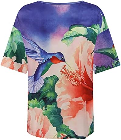 Обична маица за жени за жени низ цела шарена цветна печатена блуза V вратот со кратки ракави на вратот 2023 модни летни врвови
