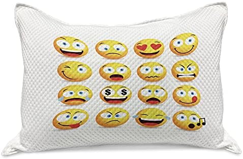 Амбесон Емотикон плетен ватенка перница, насмеани лица состав со кружни форми разни емоции пеат и лути, стандардна обвивка за перница со