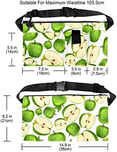 Зелена јаболко овошје исечени лисја што работат торба за појас, прилагодлив држач за половината на половината фани за одење, вежби, кратко пешачење