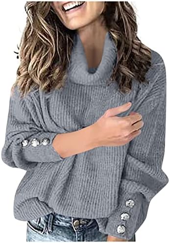 Копче за пулвер на женски џемпер на џемпер со долга ракав со цврста боја, плетена дното на дното, зимска мода 2022 година