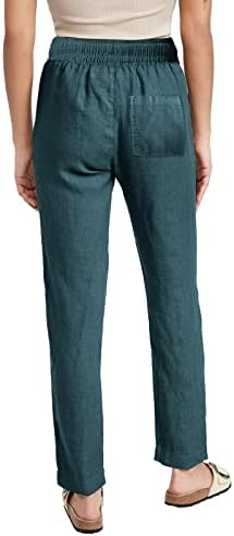 Памучни постелнини панталони за жени лето висока половината цврста боја лабава еластична широка панталони за нозе, панталони со јога панталони со плажа, панталони