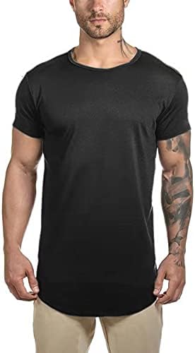Mens Longline Gym Muscle Bodybuilding Tshirts Hipster рефлексивна линија Scallop Crewneck Tees кошули врвови врвови