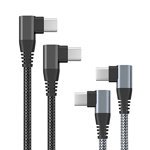 Tianle USB C до USB C кабел 60W 3A, 2 пакет 90 степени 1M/3.3FT најлонски плетенка тип Ц до типот C PD Брзо полнење Олово компатибилен