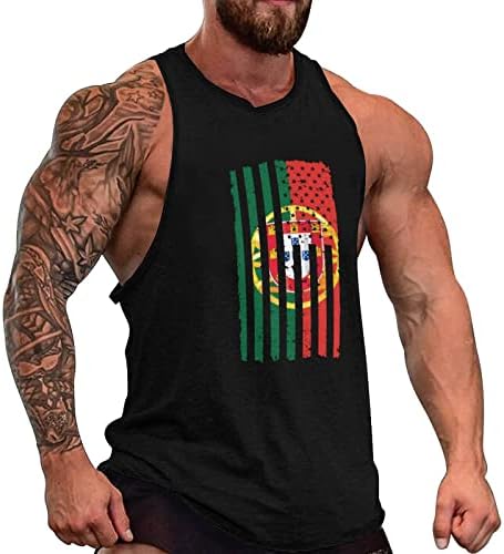 Американски португалско знаме мажите без ракави маички со ракави за обични резервоари за плажа за вежбање во теретана