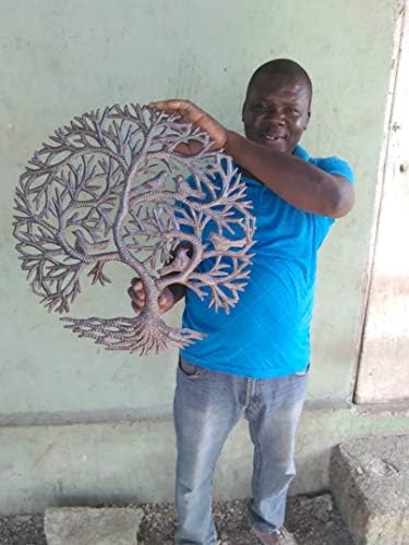 Тоа е кактус Хаити дрво на живот wallид декор, глобална уметност направена на Хаити, нафтен тапан метален занает со птици, декорација